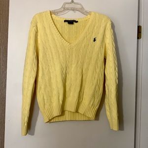 Yellow Ralph Lauren Sport Sweater. Navy blue logo.